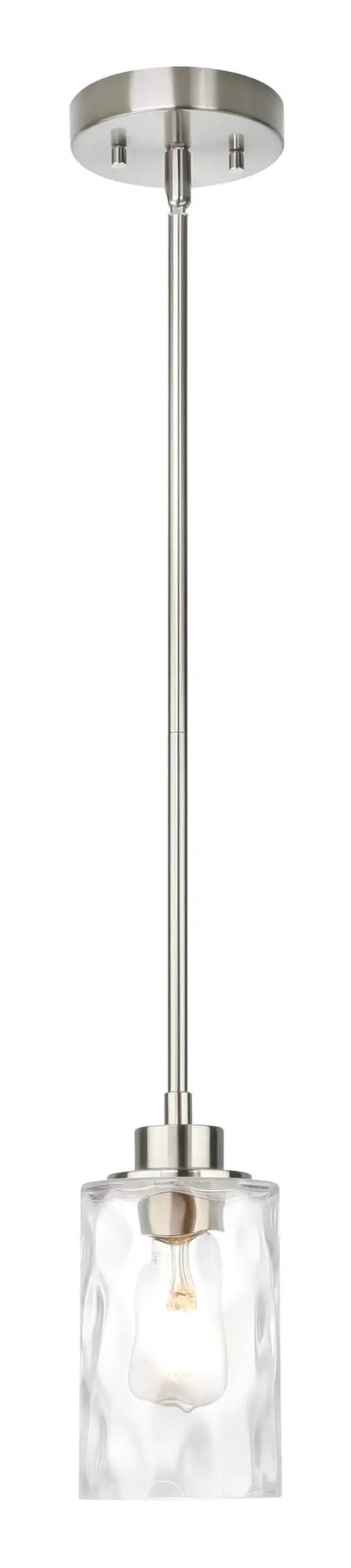 Clear Glass Pendant Light With Brushed Nickel Finish, 1 Light Modern Mini Pendant For Kitchen Island, adjustable hanging fixture