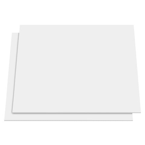 Stack of Six Pack Ten By Ten Inch White UHMW HDPE Sheets One Quarter Inch Thick Polyethylene Board for various uses.