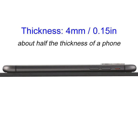 Durable Rubber Soling Sheet For Shoe Repair And DIY Kicks, 5/32 Inch Thick Black Sole Material, side view comparison with phone