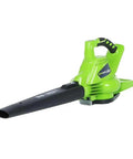 40V Cordless Brushless Leaf Blower Vacuum 185 MPH 340 CFM 2 In 1 Quick Switch With Bag No Fuss Yard Cleanup Of Leaves And Grass Clippings Battery And Charger Not Included, green handheld unit.