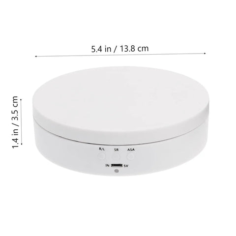 Romisbaba Electric Rotating Jewelry Display Stand For Bracelets Watches With Motorized Turntable And Cool LED Lighting, 5.4 in, white plastic.