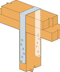 Illustration of SPH4Z ZMAX Galvanized Heavy-Duty Stud Plate Tie 3-9/16 In X 8-3/4 In for 2x studs in light framing setup.