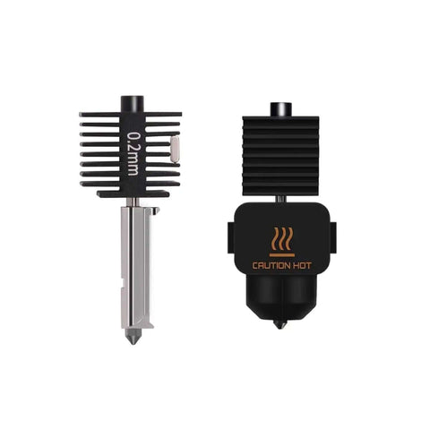 Dope Hotend Kit For A1 Mini 3D Printer Upgrade with Hardened Steel Nozzle 0.2mm front view with heat warning label
