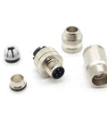 M12 D Code 4 Pin Male Connector With Rugged Shielded Metal Shell Circular Field Assembly IP67 straight adapter components displayed