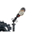 Flex Connect Ball Joint Adapter For Sea Dragon Underwater Lights 1 Inch And 25mm Mount on camera rig, black.