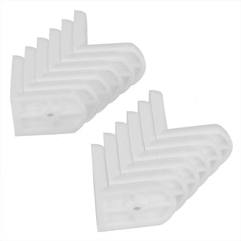 Set of eight white nylon L Shaped Corner Bracket For Furniture Repair Nylon Right Angle Shelf Cabinet Drawer Support Beefy Load Bearing Grip