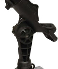 Triple Threat Kayak Rod Holder With Track Mount For Spin Baitcasting And Fly Fishing Reels Attaches To Major Track Systems With A Quick Twist Quarter Turn Knob For Easy Angle Adjustment mounted vertically.