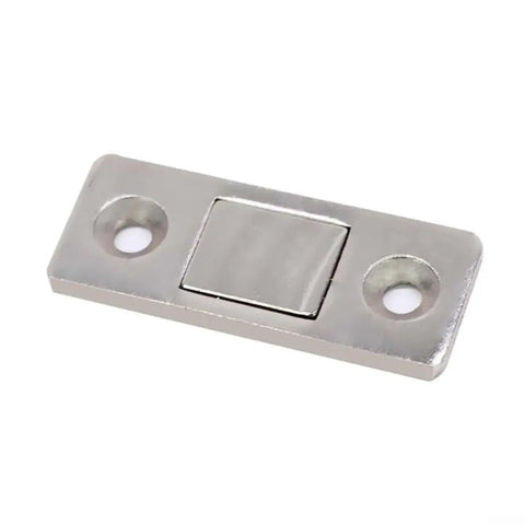 8 Pack Slim Magnetic Cabinet Catch Latches For Doors, Flush Mount Silver Hardware With Strong Hold, No Slam Closure shown close-up