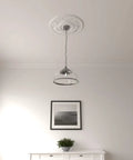 Vienna Ceiling Medallion 20 Inch Outer Diameter With 6.5 Inch Canopy And 3.5 Inch Inner Diameter Lightweight Primed MDF on ceiling with light fixture