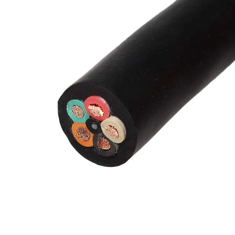 Real Workhorse 2/5 Soow Portable Power Cable 600 Volt Black Wire Cord for Generators, showing five color-coded conductors and flexible design.