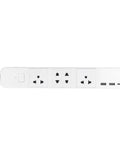 Smart Power Strip With WiFi And Bluetooth Remote Access, Voice Activated Outlets, Quick Charge USB And Type C Ports, App Managed Surge Blocker For A Dope And No Sweat Home Setup top view with four AC outlets and two USB ports.