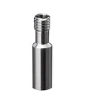 Close-up of a metallic component for the upgraded 3D printer enclosure, featuring a threaded top and polished surface.