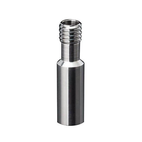 Close-up of a metallic component for the upgraded 3D printer enclosure, featuring a threaded top and polished surface.