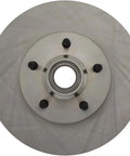 Front view of Centric 121.65051 C-Tek front brake rotor with hub and five lug studs, silver