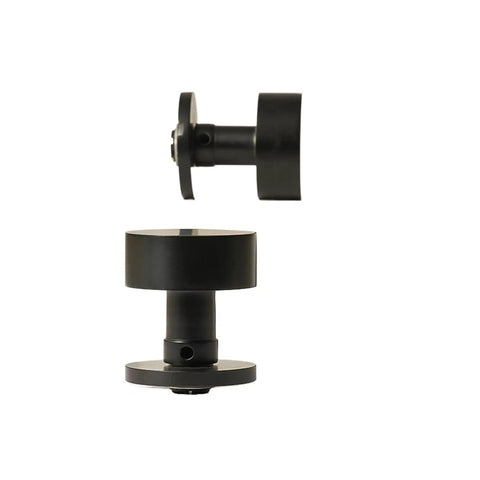 Silent Door Lock Handle In Solid Brass, round hardware with a quiet latch, side and top view, one color finish