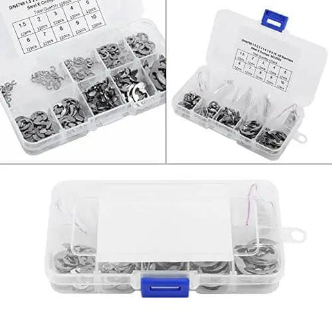 120Pcs 10 Size 304 Stainless Steel E Clip Assortment Kit With External Retaining Snap Rings Circlips For 1.5 To 10 Mm In Durable Plastic Storage Box Pro Grade Shop Must Have