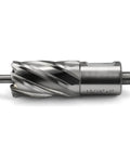 Side view of annular cutter, 13/16 in diameter, 1 in cutting depth, Weldon shank.