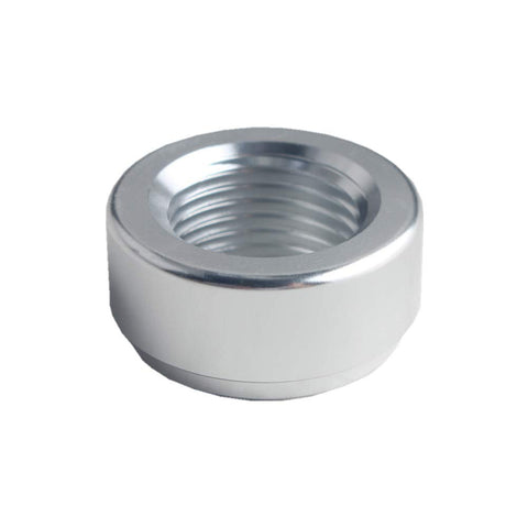 Pair Of 3/8 Inch NPT Aluminum Weld On Bung Fittings For Fuel Tanks Lightweight 6061 Alloy close-up view of aluminum fitting