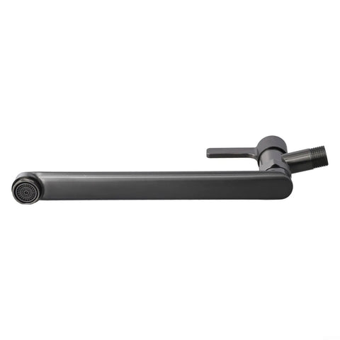 Wall Mounted Kitchen Faucet Cold Water,304 Stainless Steel Extended Spout Rotatable Single Handle For Sink Mop Pool,Gray(25cm) side view