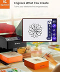 AlgoLaser 10W portable laser engraver; black unit with 3.5-inch touchscreen and orange base, AlgoSketch logo visible