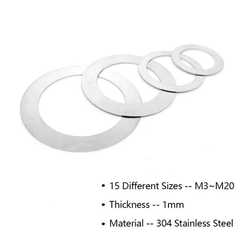 Stainless Steel Flat Washer Kit 320 Pieces 15 Sizes 0.5mm 0.8mm 1mm Thick Shim Washers Gasket Set In Box Metric Washers For Small Threaded Rods Rust Resistant And Reusable, 304 steel washers M3-M20