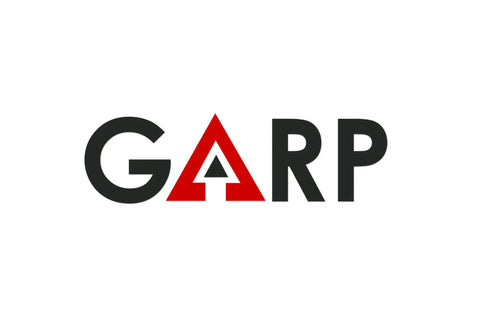 Logo with the word 'GARP' in bold letters with a red triangle design.