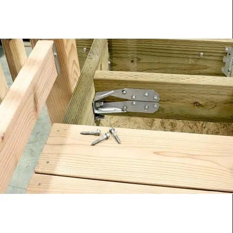 1/4 Inch By 2 Inch Structural Stainless Steel Wood Screw With 3/8 Inch Hex Head And Integrated Washer, installed on deck
