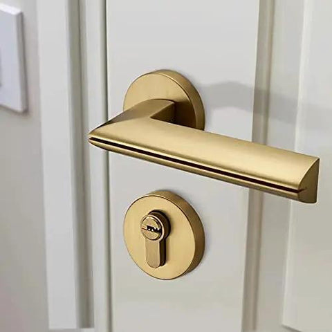 Heavy Duty Zinc Alloy Interior Door Handle Featuring A Slick Gold Plated Finish Built Tough For Bedroom Or Bathroom Doors Up To Fifty Millimeters Thick Definitely A Dang Solid Upgrade To Look Sharp with lock cylinder
