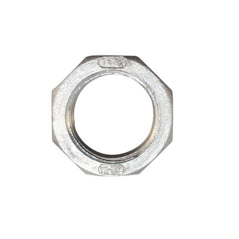 Top view of Beefy One Inch Male To Three Quarter Inch Female NPT Reducer Bushing Pipe Fitting Stainless Steel 304 Adapter
