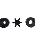 Heavy Duty Log Wood Splitter Beefy L Jaw Coupling Set One To One And One Half Inch Bore Three Piece L110 With Buna N NBR Rubber Spider Includes Two Halves And Insert Durable Shaft Adapter For Smooth Power Transfer. L110 jaw coupling set with two steel halves and Buna N spider