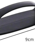 Black adhesive handle dimensions for cabinets and drawers, suitable for smooth surfaces, 9cm x 4.4cm x 3cm, easy tool-free installation.