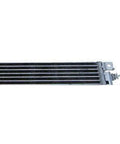 Premium Callmego Transmission Oil Cooler Perfect For Dodge Journey 3.6L Vee Six And 2.4L Four Fitment Models From 2011 Through 2020 Built With Heavy Duty Standards To Keep Your Transmission Cool And Running Smooth During Tough Daily Commutes Or Highway., side view of black finned transmission oil cooler with mounting bracket