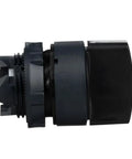 Side view of Harmony XB5 Two-Position Selector Switch Head with Stay Put Mechanism, dark gray bezel for 22mm cutouts.