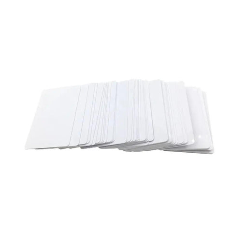 230 Pack Blank ID Cards For Inkjet Printers Double Sided Printable No Chip Tough Pvc stacked in a pile, showcasing slick surfaces.