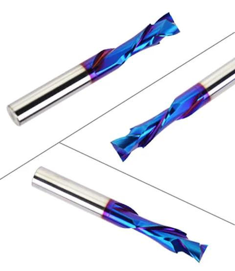 Three Eighths Inch Shank Compression CNC Router Bits Carbide Spiral End Mill Up and Down Cut Nano Blue Coated for woodworking