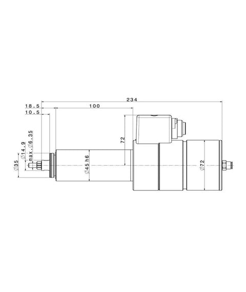 Heavy Duty Water Cooled PCB Spindle Motor Using Angular Contact Ball Bearings Axial Preload And Silent Cooling Setup dimensions and side profile view.