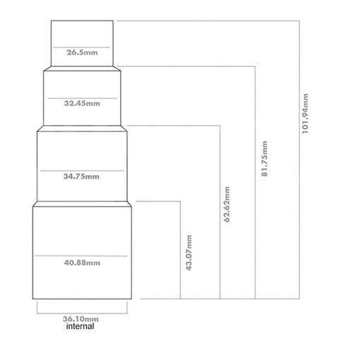 Front view schematic of Odashen 3-pack reducer rubber sleeve step adapters for Kress vacuum; diameters 26.5–40.88 mm