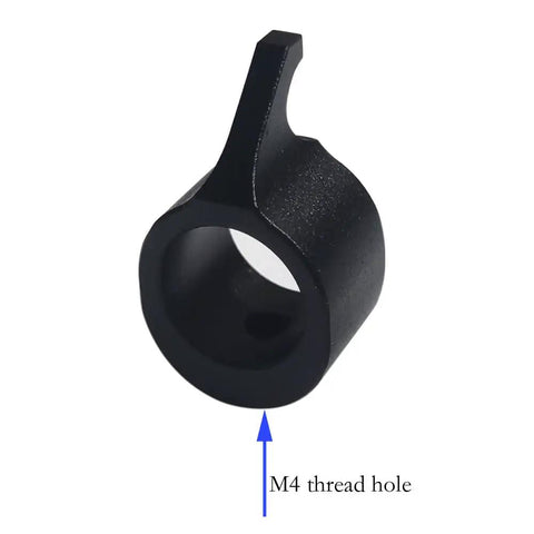 Close-up of the Dope Metal Barrel Band Upgrade for Crosman Pumper 1377 1322, anodized black 7075 aluminum with M4 thread hole.