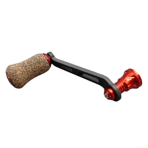 Premium Single Rocker Fishing Reel Handle With Rubber Cork Knob Carbon Fiber Core 70Mm Screw In Arm Length, black and red