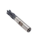 Side view of roughing end mill, HSS square-nose, 4-flute, 3/8 in shank, 3/4 in flute length