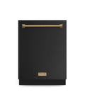 Heavy Duty 24 Inch Dishwasher Sharp Black Bronze Finish with gold handle, compact design for efficient cleaning in modern kitchens.