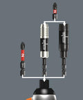 1/4-Inch Hex Drive Impaktor Bit Holder With Ring Magnet For Impact Drivers, Alloy Steel Construction, Carded Packaging, Made In Germany, Cushions Impulse Peaks And Keeps Bits Secure For Tough Jobs shown in assembly configuration.