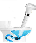 Heavy Duty Air Plunger For Toilet And Drain Unclogger With 80 Psi Power Toilet Auger And Drain Snake For Shower Sink And Bathtub Clogged Pipes Quick Unblock Tool For Home Easy Grip High Pressure Drain Clearing in use on a toilet diagram showing clogged pipes and water flow.