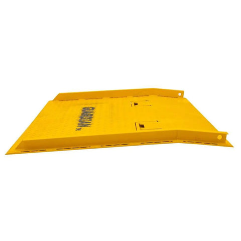 Built Tough Steel Dock Board 60 X 72 Inch 16000 Lb Rated Capacity Forklift Transfer Plate side view for easy handling.