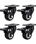 Set Of 4 Heavy Duty Swivel Caster Wheels With Rubber Base Top Plate And Bearing Total Lock Brake, black, for tool carts and workbenches