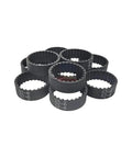 Stack of Beefy 2mm Pitch Closed Loop Timing Belts For Precision Machinery, 430mm To 630mm Length, 6 10 Or 15mm Width