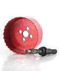 4-inch red M42 HSS bi-metal hole saw with pilot drill and arbor for wood and plastics