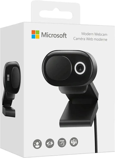 Hassle Free Hd Web Cam With Built In Noise Cancelling Mic, Slick Privacy Shutter in retail packaging, black color.