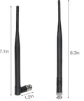 Two black antennas, 7.1in and 8.3in, with BNC male connectors for 4 Pack UHF Wireless Antennas With BNC Male Connectors For Wireless Microphone Receivers Omnidirectional 6dBi Gain 400MHz To 960MHz Great For Multi Receiver Setups Karaoke Venues Pro Audio And RF Gear.