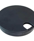Black Round Wire Management Grommet with removable lid for 4 inch cut hole, 3.74 inch usable diameter, made of rigid PVC plastic.